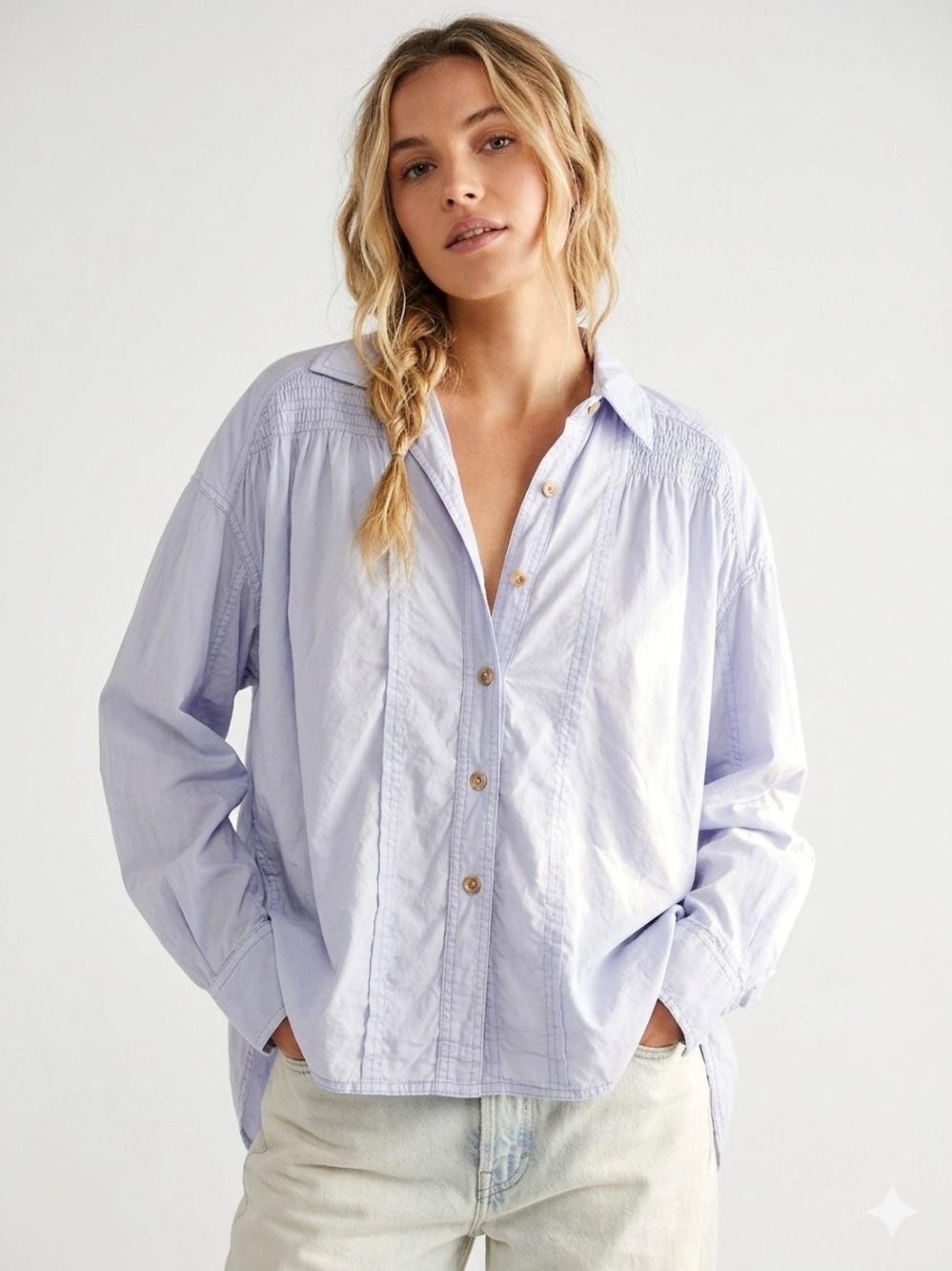 Free People We The Free Sunday Shirt Size Small Blue Cottagecore Boho Coastal